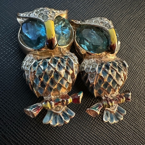 Coro brooch Duette Birds owl A Katz Des 1944s Sterling silver Enamel - Picture 3 of 13